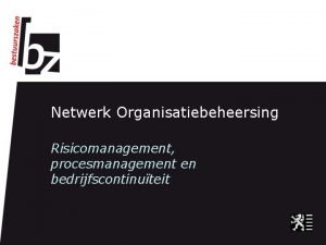 Netwerk Organisatiebeheersing Risicomanagement procesmanagement en bedrijfscontinuteit Inhoud Doelstellingen