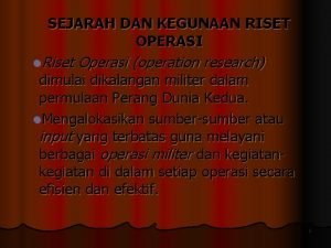 Sejarah riset operasi di indonesia