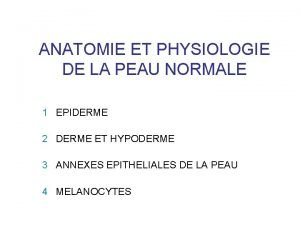 ANATOMIE ET PHYSIOLOGIE DE LA PEAU NORMALE 1