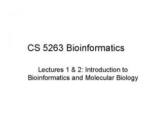 CS 5263 Bioinformatics Lectures 1 2 Introduction to