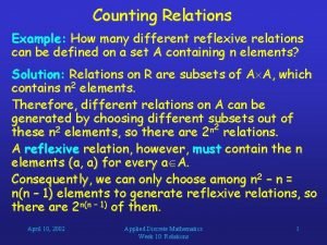 Counting Relations Example How many different reflexive relations