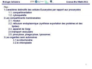 Biologie Cellulaire Licence BioMath 2011 Plan 1 Caractres