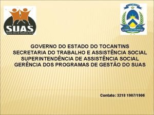 GOVERNO DO ESTADO DO TOCANTINS SECRETARIA DO TRABALHO