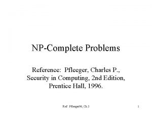 NPComplete Problems Reference Pfleeger Charles P Security in