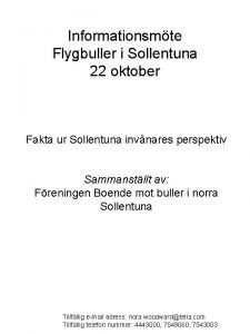 Informationsmte Flygbuller i Sollentuna 22 oktober Fakta ur