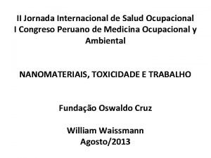 II Jornada Internacional de Salud Ocupacional I Congreso