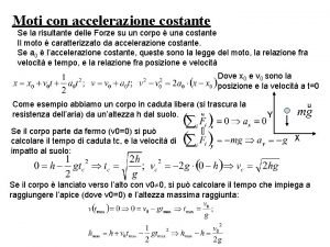 Moti con accelerazione costante Se la risultante delle