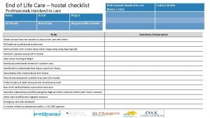 End of Life Care hostel checklist Professionals involved
