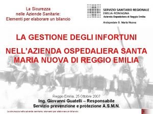 La Sicurezza nelle Aziende Sanitarie Elementi per elaborare