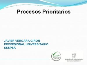 Procesos Prioritarios JAVIER VERGARA GIRON PROFESIONAL UNIVERSITARIO SSSPSA