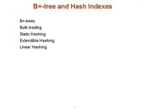 Btree and Hash Indexes Btrees Bulk loading Static