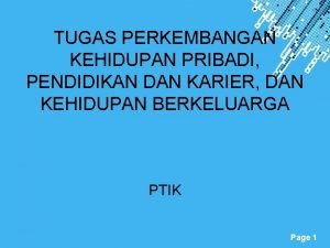 TUGAS PERKEMBANGAN KEHIDUPAN PRIBADI PENDIDIKAN DAN KARIER DAN