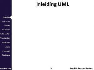 Inleiding UML Inleiding Use cases Klassen Processen Autorisaties