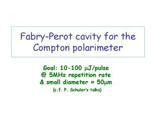 FabryPerot cavity for the Compton polarimeter Goal 10