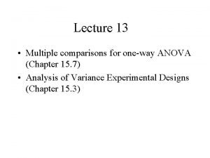 Lecture 13 Multiple comparisons for oneway ANOVA Chapter
