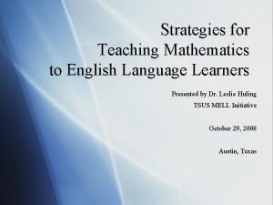 Strategies for Teaching Mathematics to English Language Learners