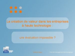 La cration de valeur dans les entreprises haute