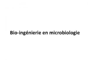 Bioingnierie en microbiologie I Etude des souches et