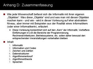 Anhang D Zusammenfassung n Wie jede Wissenschaft befasst