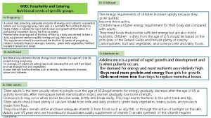 WJEC Hospitality and Catering Nutritional needs of specific