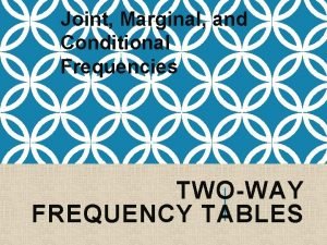 Joint Marginal and Conditional Frequencies TWOWAY FREQUENCY TABLES