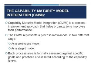 THE CAPABILITY MATURITY MODEL INTEGRATION CMMI Capability Maturity THE CAPABILITY MATURITY MODEL INTEGRATION CMMI Capability Maturity