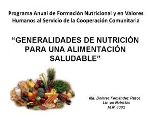 Programa Anual de Formacin Nutricional y en Valores