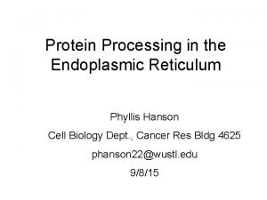 Protein Processing in the Endoplasmic Reticulum Phyllis Hanson