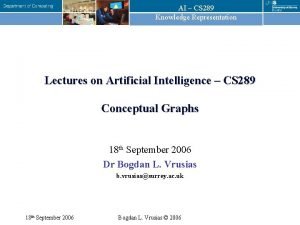 AI CS 289 Knowledge Representation Lectures on Artificial