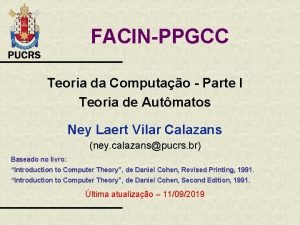 FACINPPGCC Teoria da Computao Parte I Teoria de