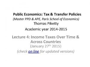 Public Economics Tax Transfer Policies Master PPD APE