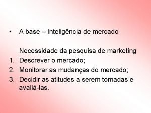 A base Inteligncia de mercado Necessidade da pesquisa