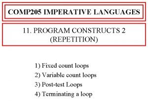 COMP 205 IMPERATIVE LANGUAGES 11 PROGRAM CONSTRUCTS 2