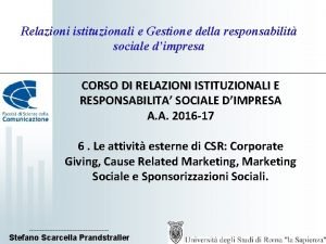 Relazioni istituzionali e responsabilita' sociale d'impresa