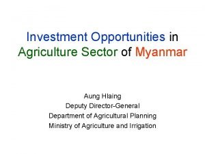 Investment Opportunities in Agriculture Sector of Myanmar Aung