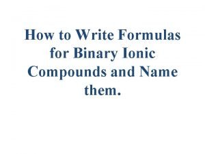 Binary compounds chemistry