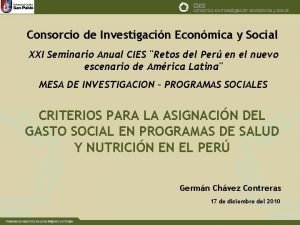Consorcio de Investigacin Econmica y Social XXI Seminario