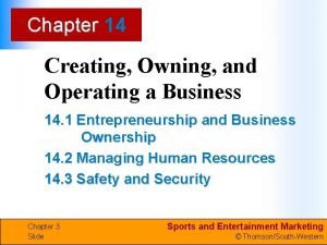 Chapter 14 Creating Owning and Operating a Business