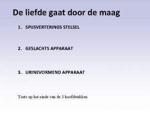 De liefde gaat door de maag 1 SPIJSVERTERINGS