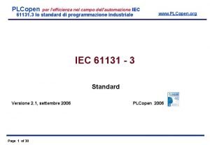 PLCopen per lefficienza nel campo dellautomazione IEC 61131