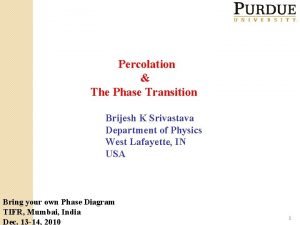 Percolation The Phase Transition Brijesh K Srivastava Department