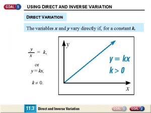 USING DIRECT AND INVERSE VARIATION DIRECT VARIATION The