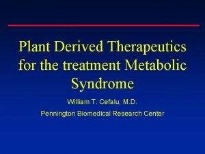 Plant Derived Therapeutics for the treatment Metabolic Syndrome