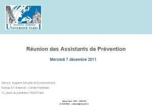 Runion des Assistants de Prvention Mercredi 7 dcembre