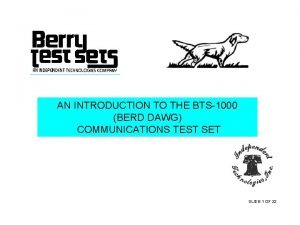 AN INTRODUCTION TO THE BTS1000 BERD DAWG COMMUNICATIONS