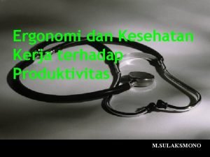 Ergonomi dan Kesehatan Kerja terhadap Produktivitas M SULAKSMONO