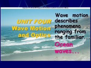 UNIT FOUR Wave Motion and Optics Wave motion