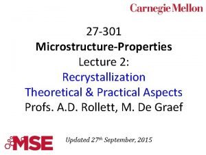 27 301 MicrostructureProperties Lecture 2 Recrystallization Theoretical Practical