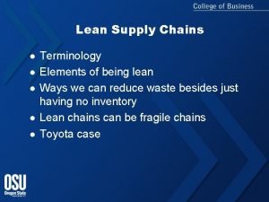Elements of lean supply chain