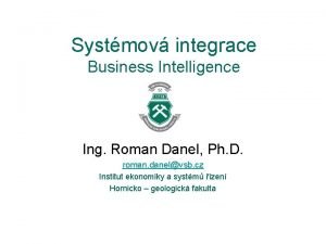 Systmov integrace Business Intelligence Ing Roman Danel Ph
